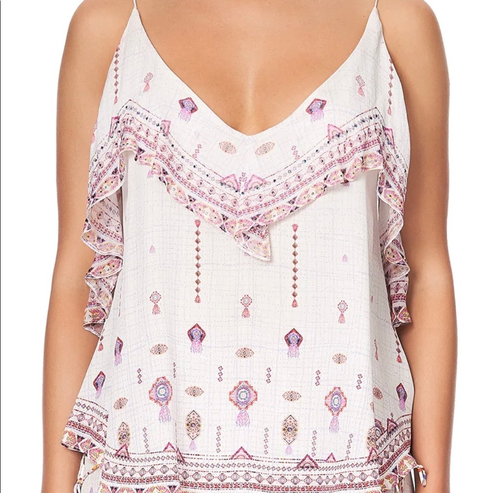 Camilla, Top With Neckline Frill, size large, silk
